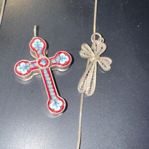 Enamel Floral Cross Pendant Necklace  | Vintage cross Italy stamp | 925